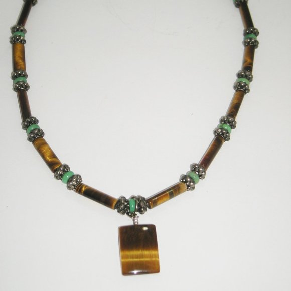Men's Hand Crafted Tigers Eye Turquoise 22" Beaded Necklace Magnetic Closure - Picture 1 of 6